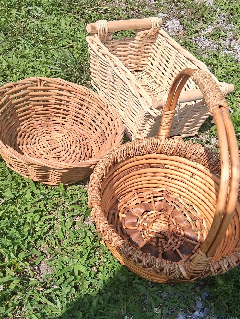 Natural Woven Rattan Basket - Rustic Tan Home Accent X3